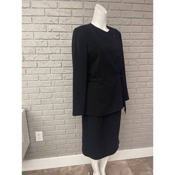 Kasper ASL Black Faux Wrap Blazer Skirt Set Size 10 - Picture 8 of 13